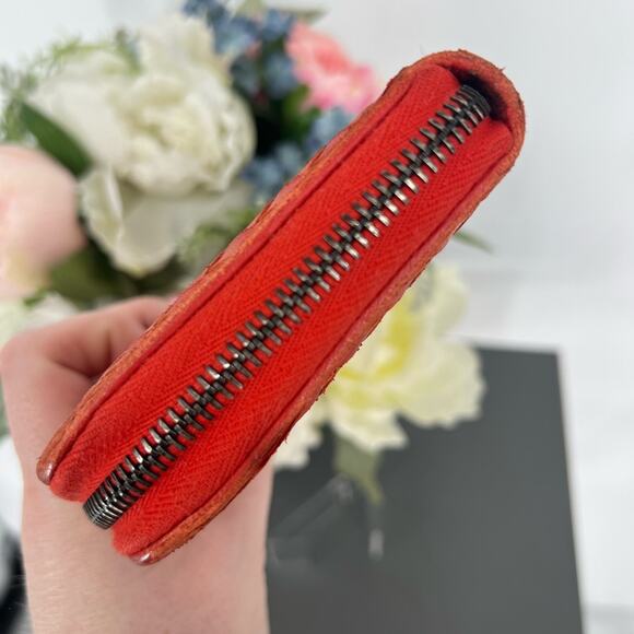 Bottega Veneta Orange Woven Leather Zip Around Wallet - Picture 5 of 10